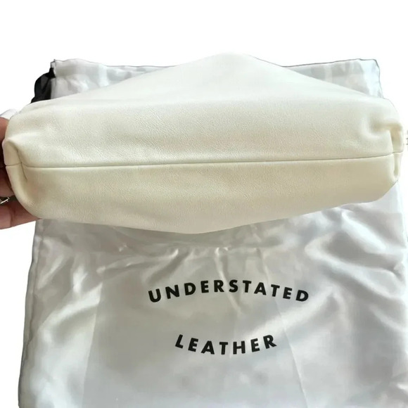 Understated Leather Vegan Ivory Crescent Clutch Gold Crossbody Chain w/Dust Bag - Picture 8 of 11